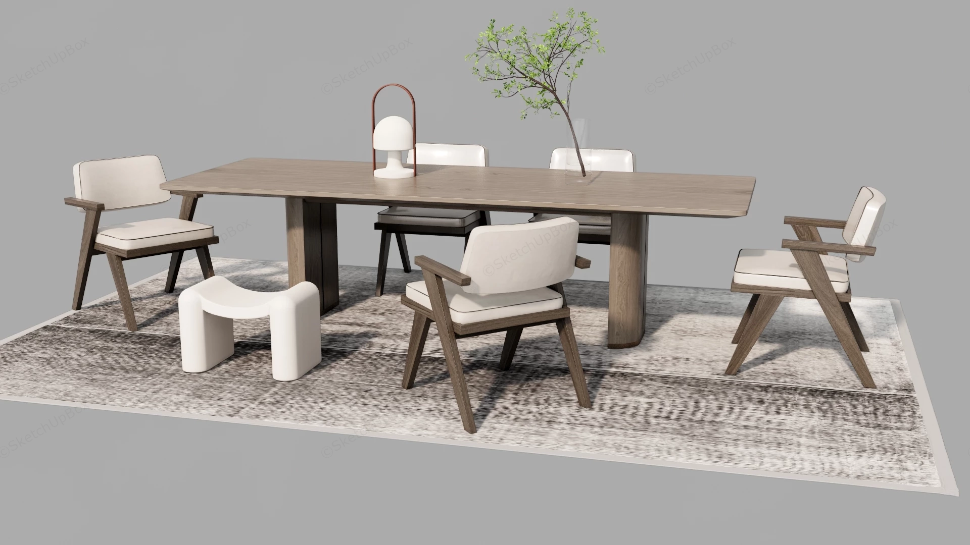 7 Piece Wood Dining Set sketchup model preview - SketchupBox