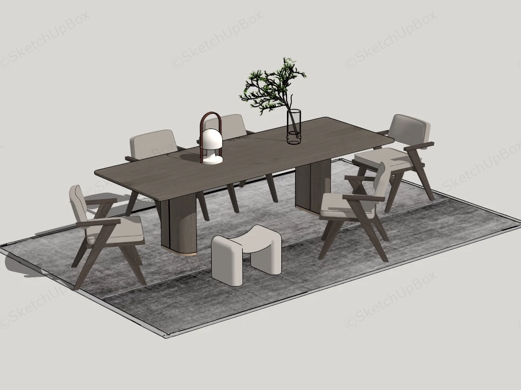 7 Piece Wood Dining Set sketchup model preview - SketchupBox