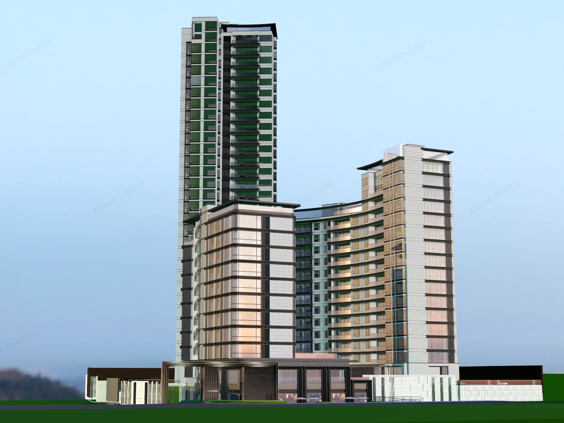 Modern High Rise Condo Buildings sketchup model preview - SketchupBox