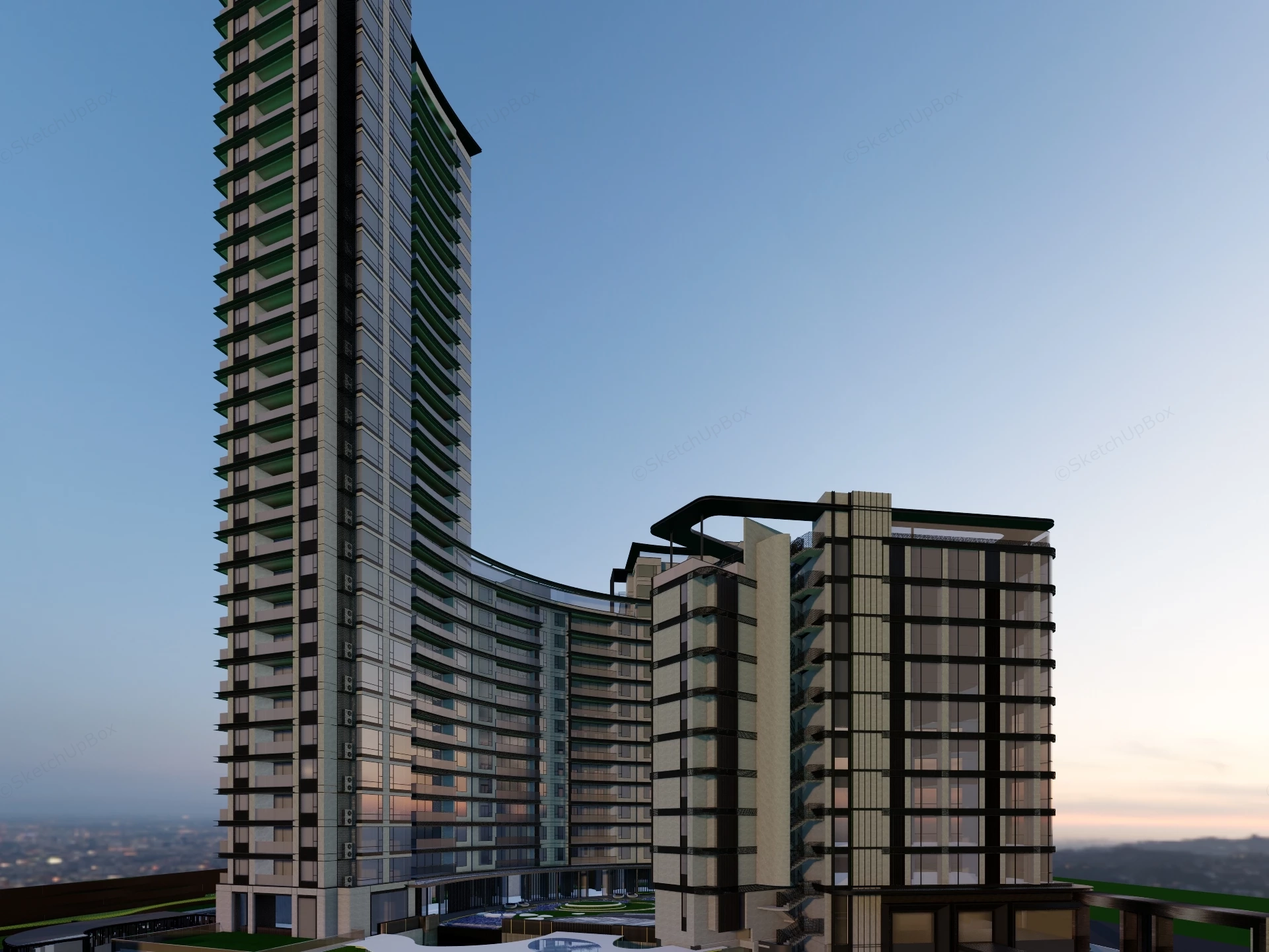 Modern High Rise Condo Buildings sketchup model preview - SketchupBox