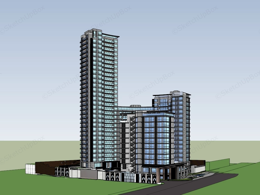 Modern High Rise Condo Buildings sketchup model preview - SketchupBox