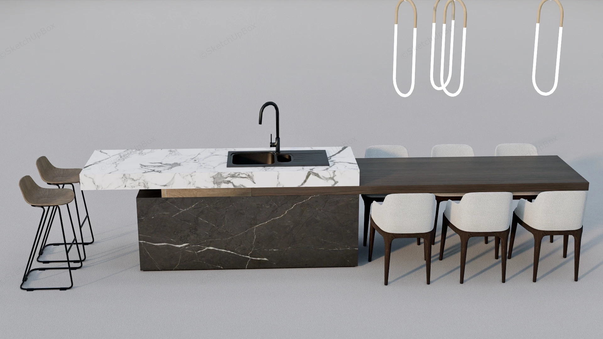 Kitchen Island With Dining Table Combo sketchup model preview - SketchupBox