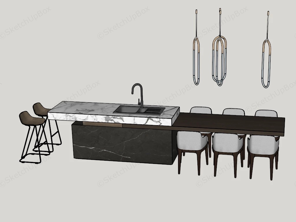 Kitchen Island With Dining Table Combo sketchup model preview - SketchupBox