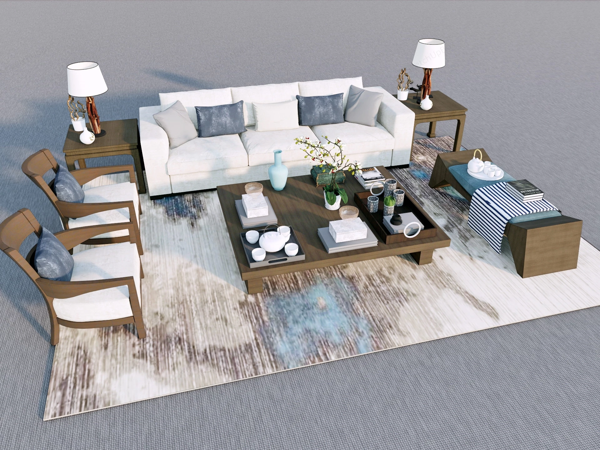 Chinese Living Room Furniture Set sketchup model preview - SketchupBox