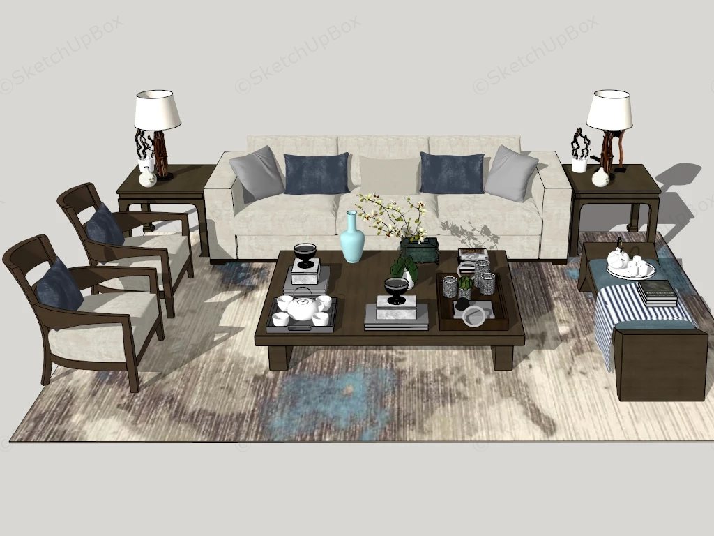 Chinese Living Room Furniture Set sketchup model preview - SketchupBox