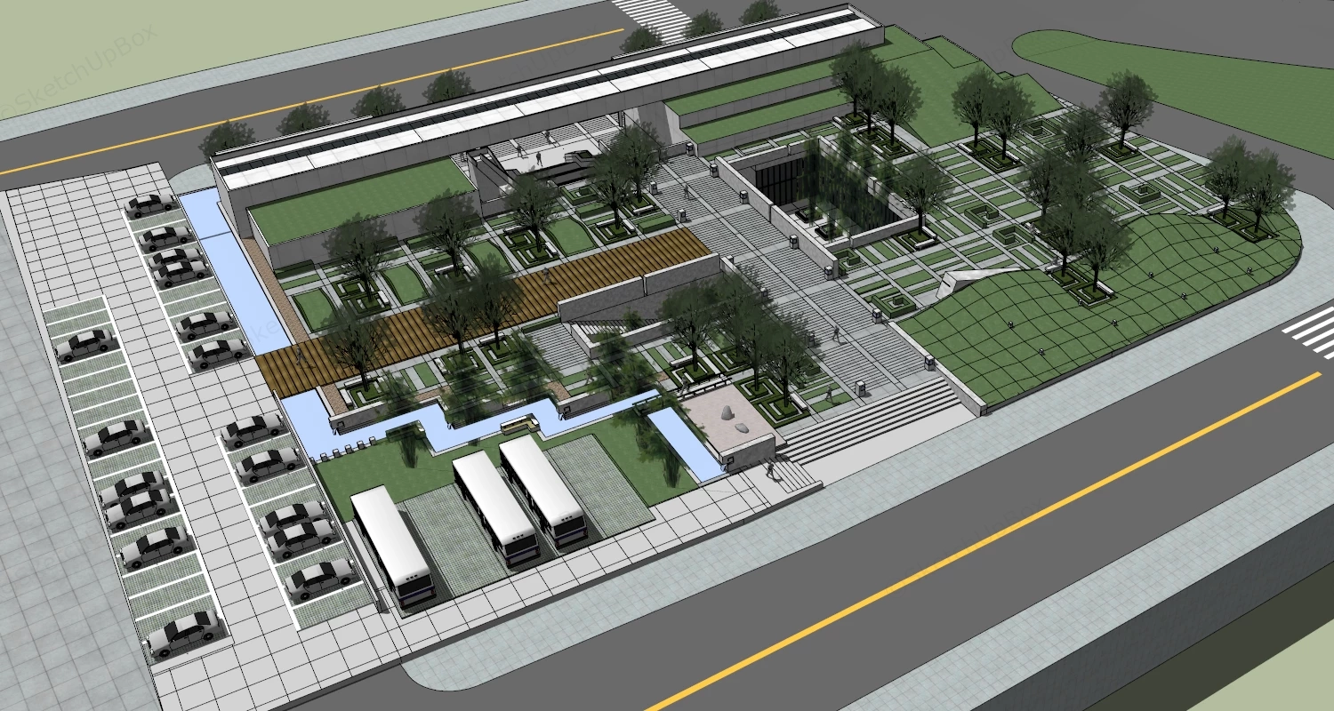 Street Park With Car Parking sketchup model preview - SketchupBox