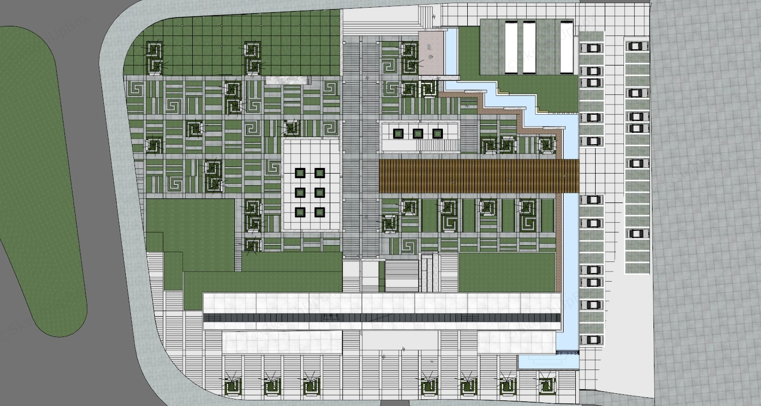 Street Park With Car Parking sketchup model preview - SketchupBox