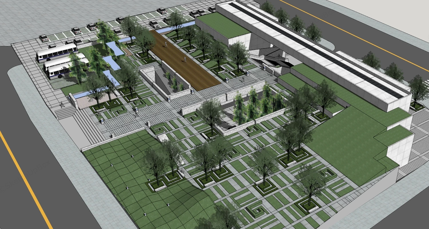 Street Park With Car Parking sketchup model preview - SketchupBox