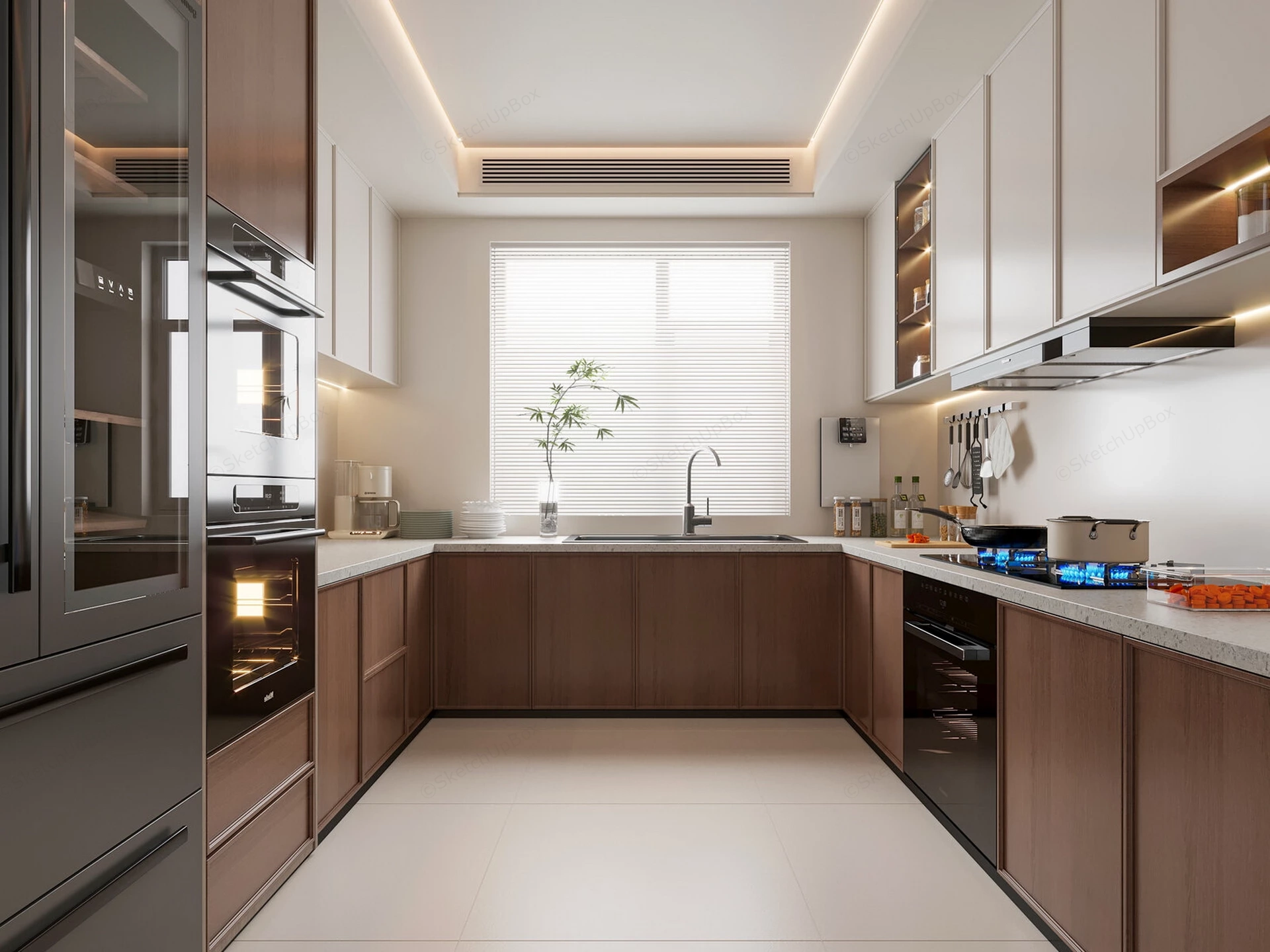 Narrow U Shape Kitchen Design sketchup model preview - SketchupBox