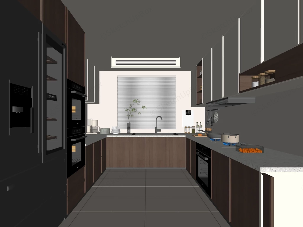 Narrow U Shape Kitchen Design sketchup model preview - SketchupBox