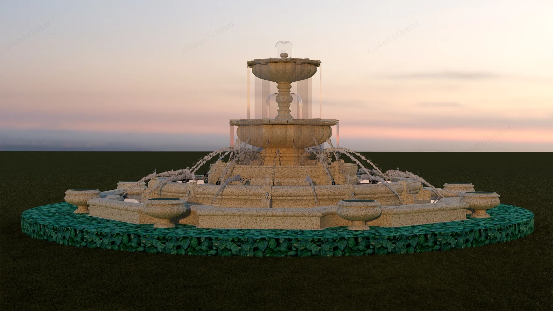 Large Round Sandstone Water Fountain sketchup model preview - SketchupBox