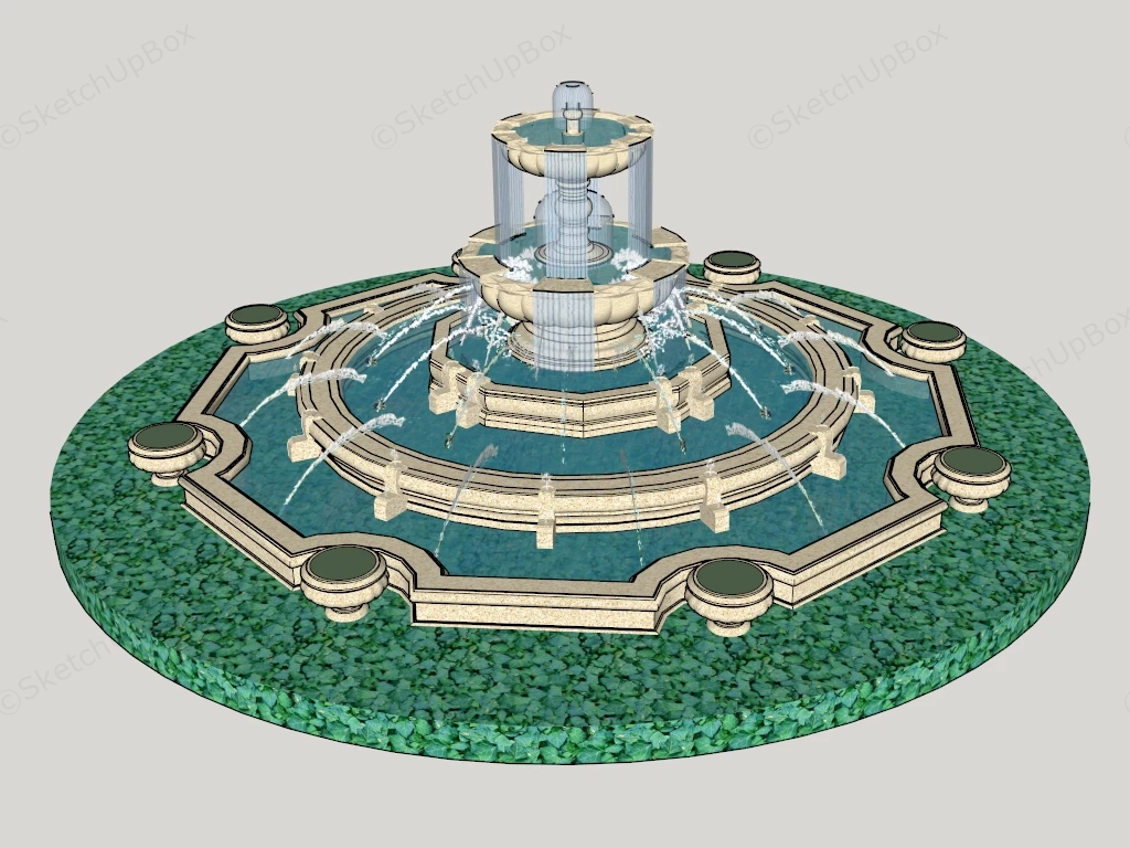 Large Round Sandstone Water Fountain sketchup model preview - SketchupBox