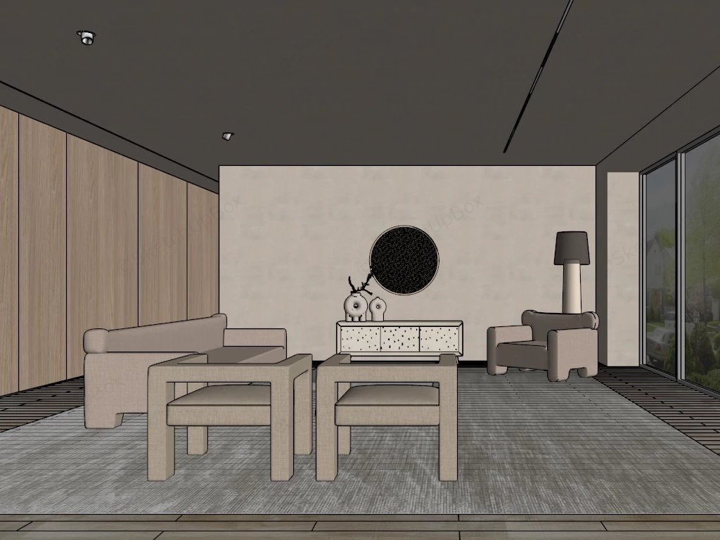 Wabi Sabi Modern Living Room sketchup model preview - SketchupBox
