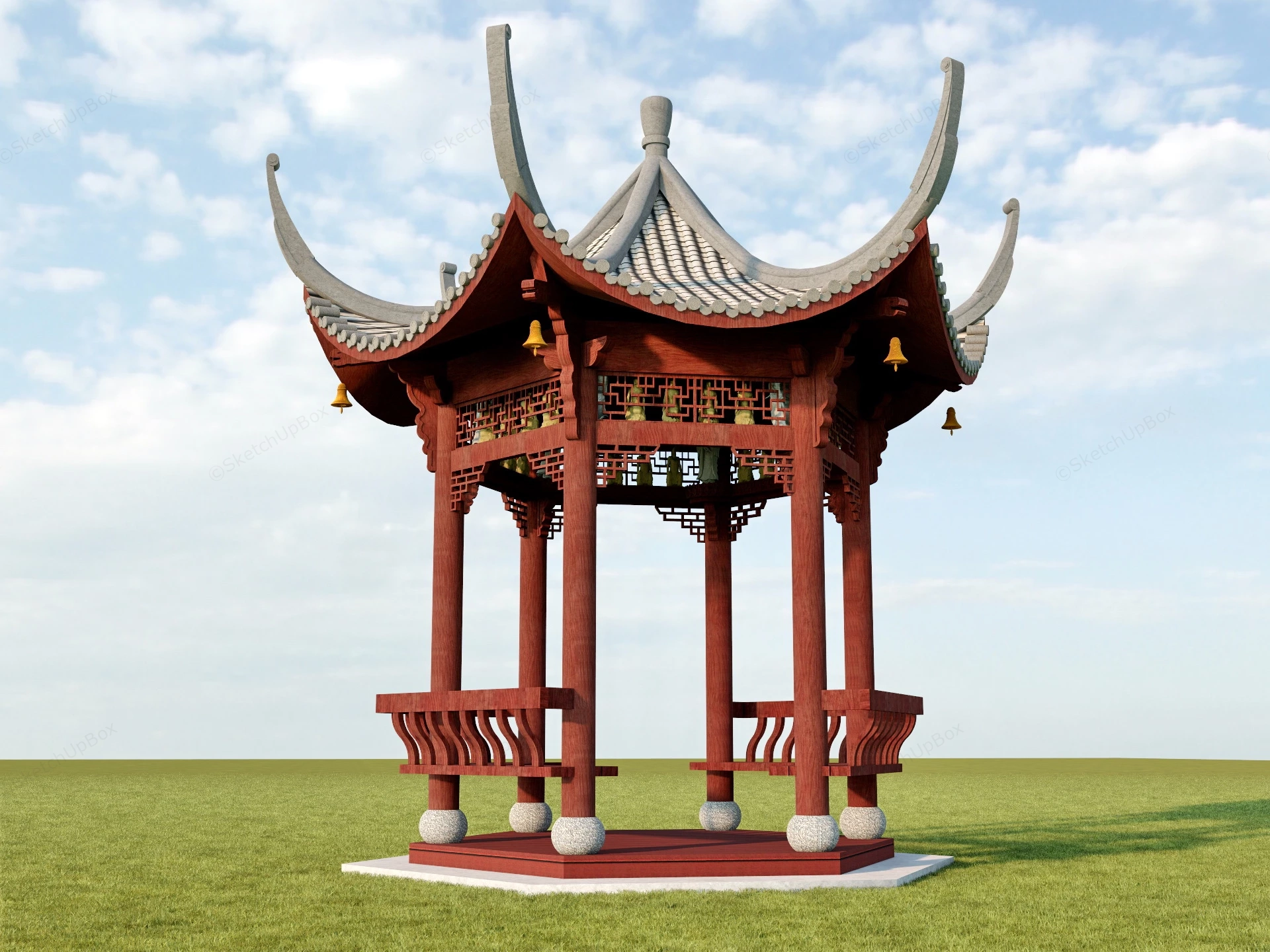 Ancient Chinese Garden Pavilion sketchup model preview - SketchupBox