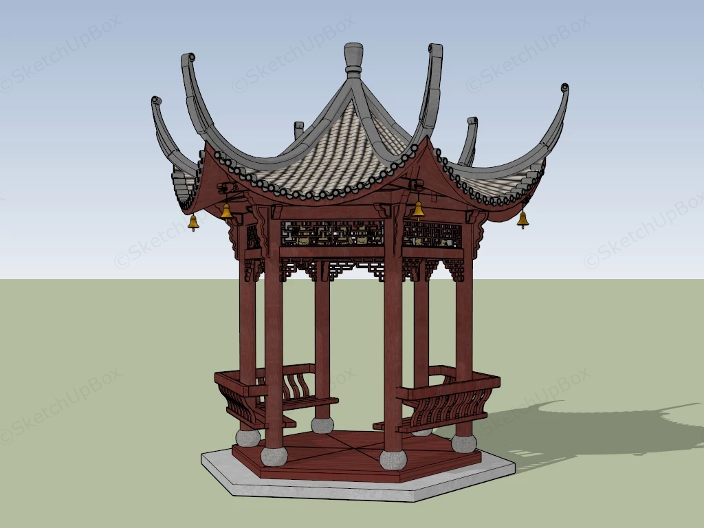 Ancient Chinese Garden Pavilion sketchup model preview - SketchupBox