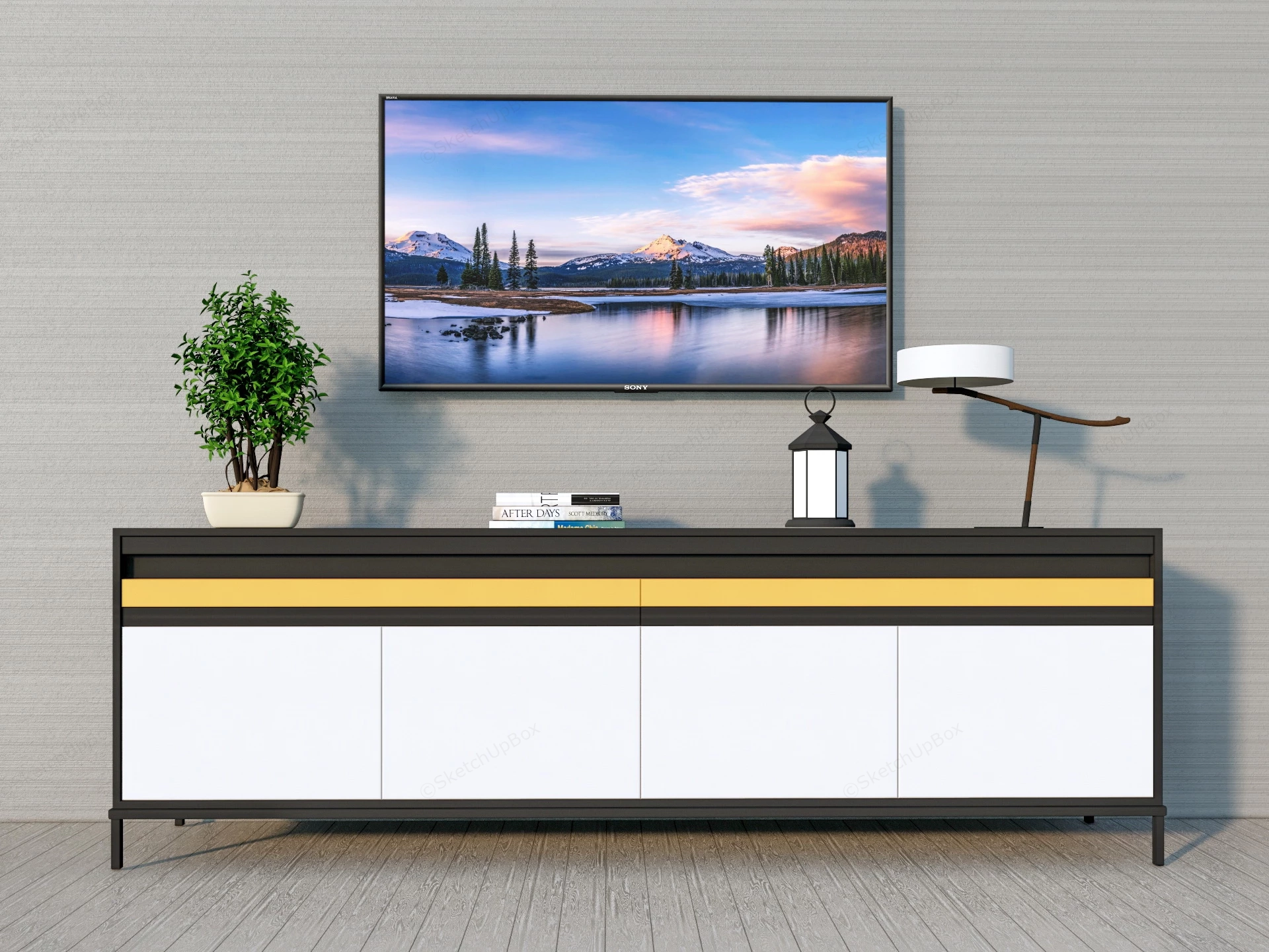 Modern Flat Screen TV Stand sketchup model preview - SketchupBox