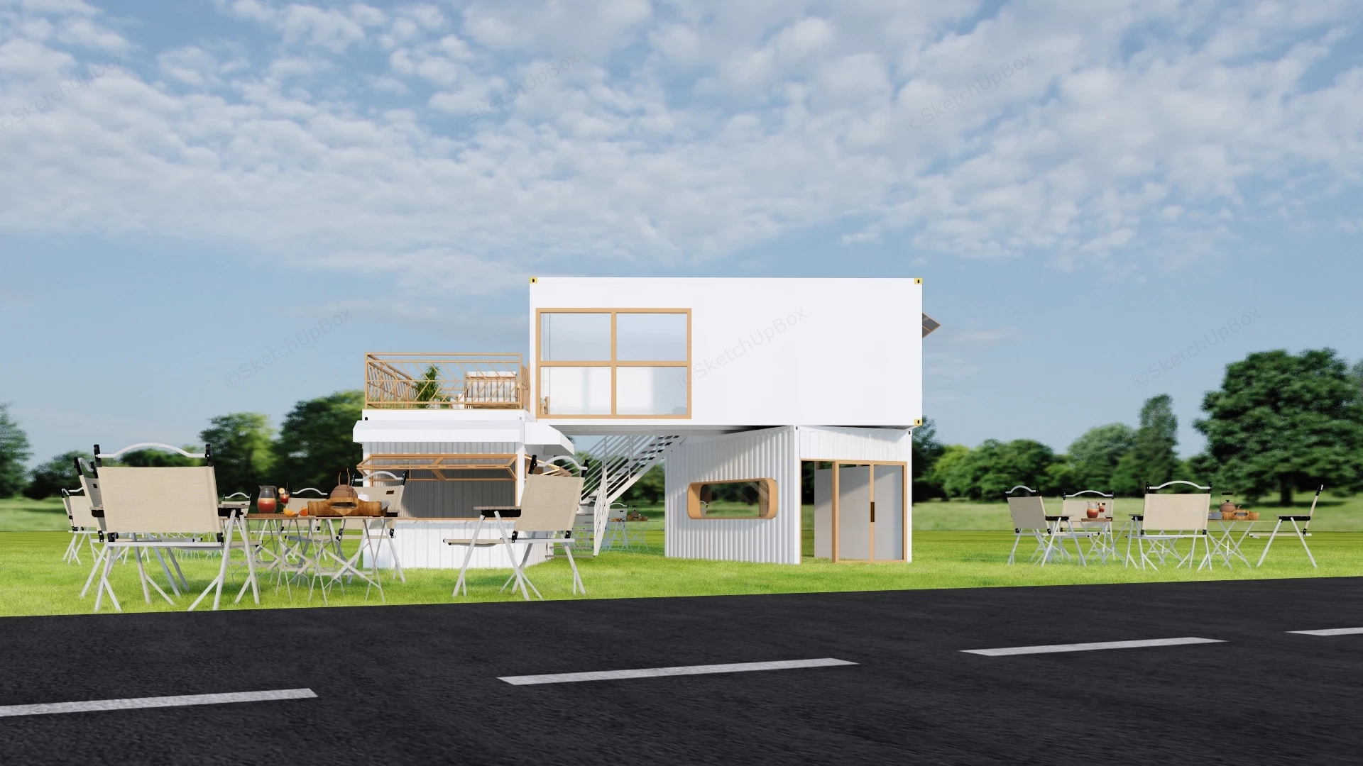 Shipping Container Cafe Design sketchup model preview - SketchupBox