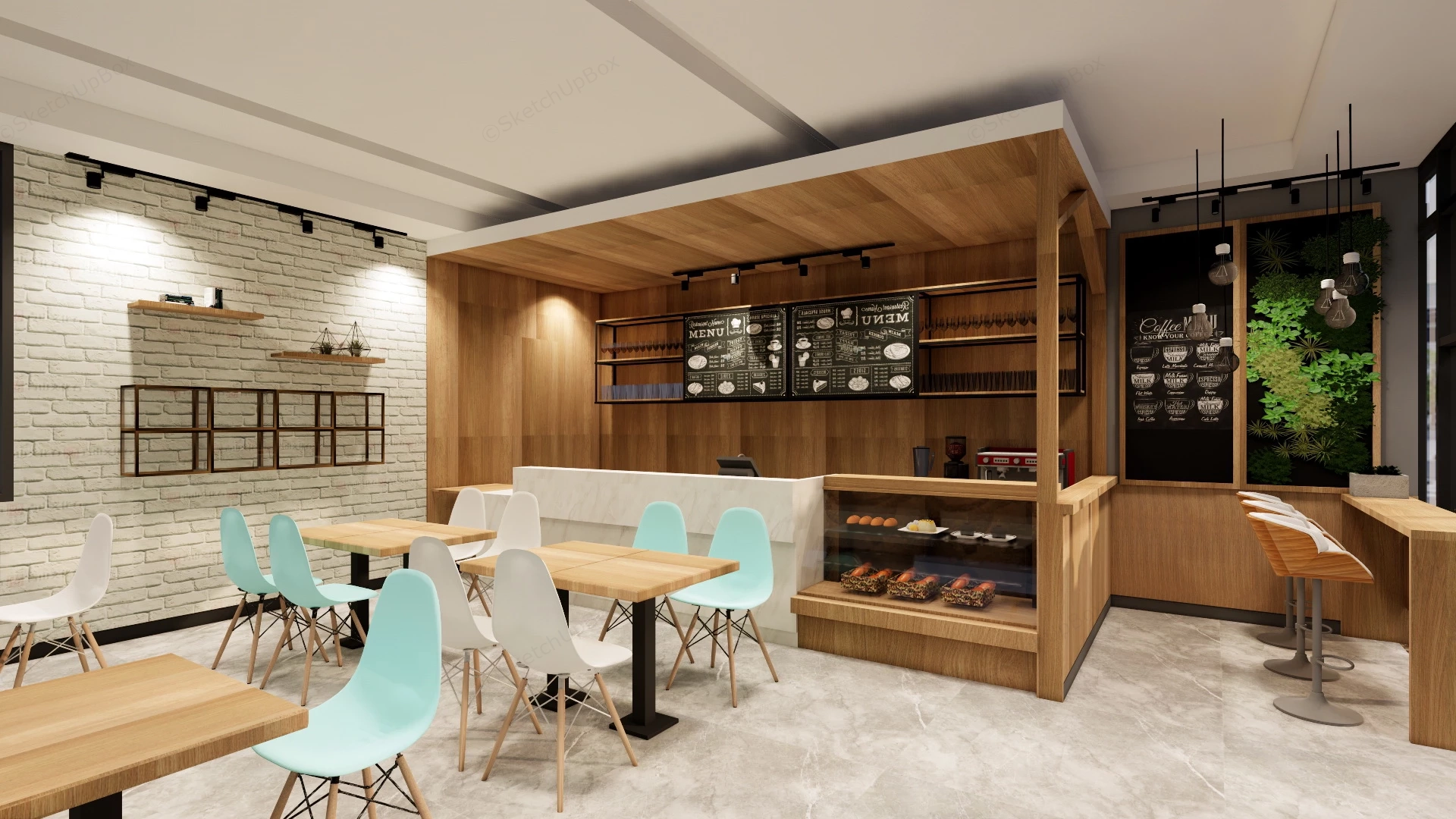 Modern Cozy Cafe Interior Design sketchup model preview - SketchupBox