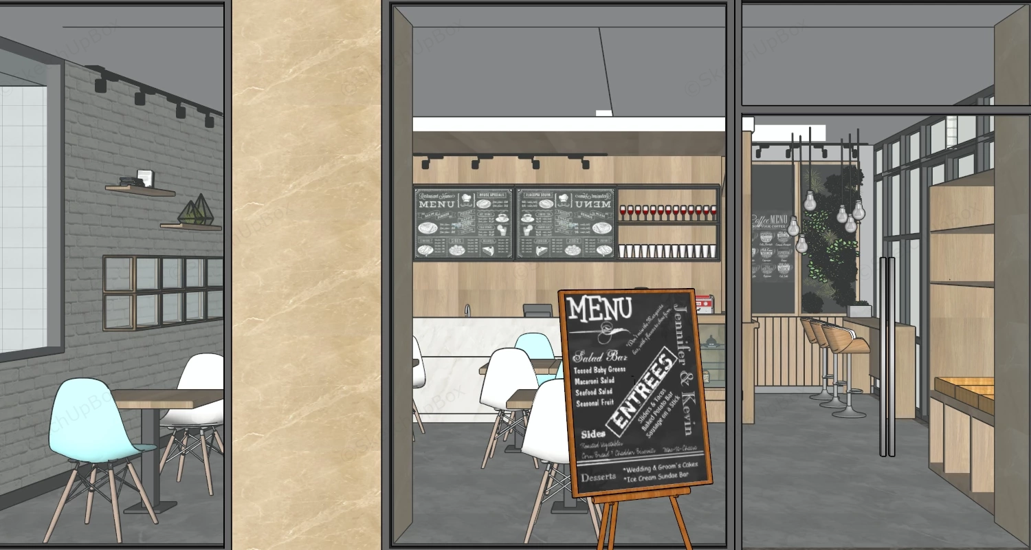 Modern Cozy Cafe Interior Design sketchup model preview - SketchupBox