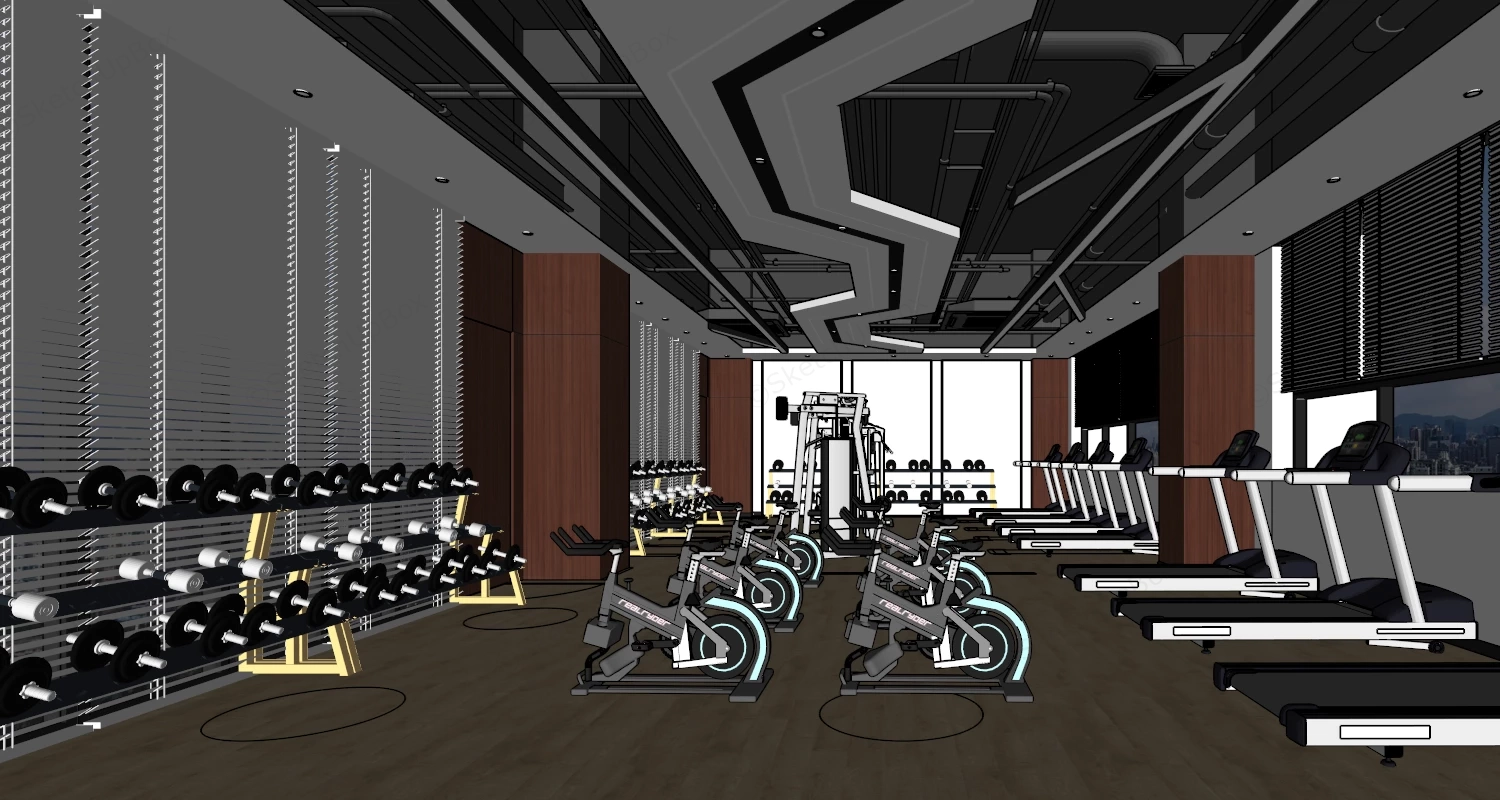 Fitness Center Gym Interior Design sketchup model preview - SketchupBox