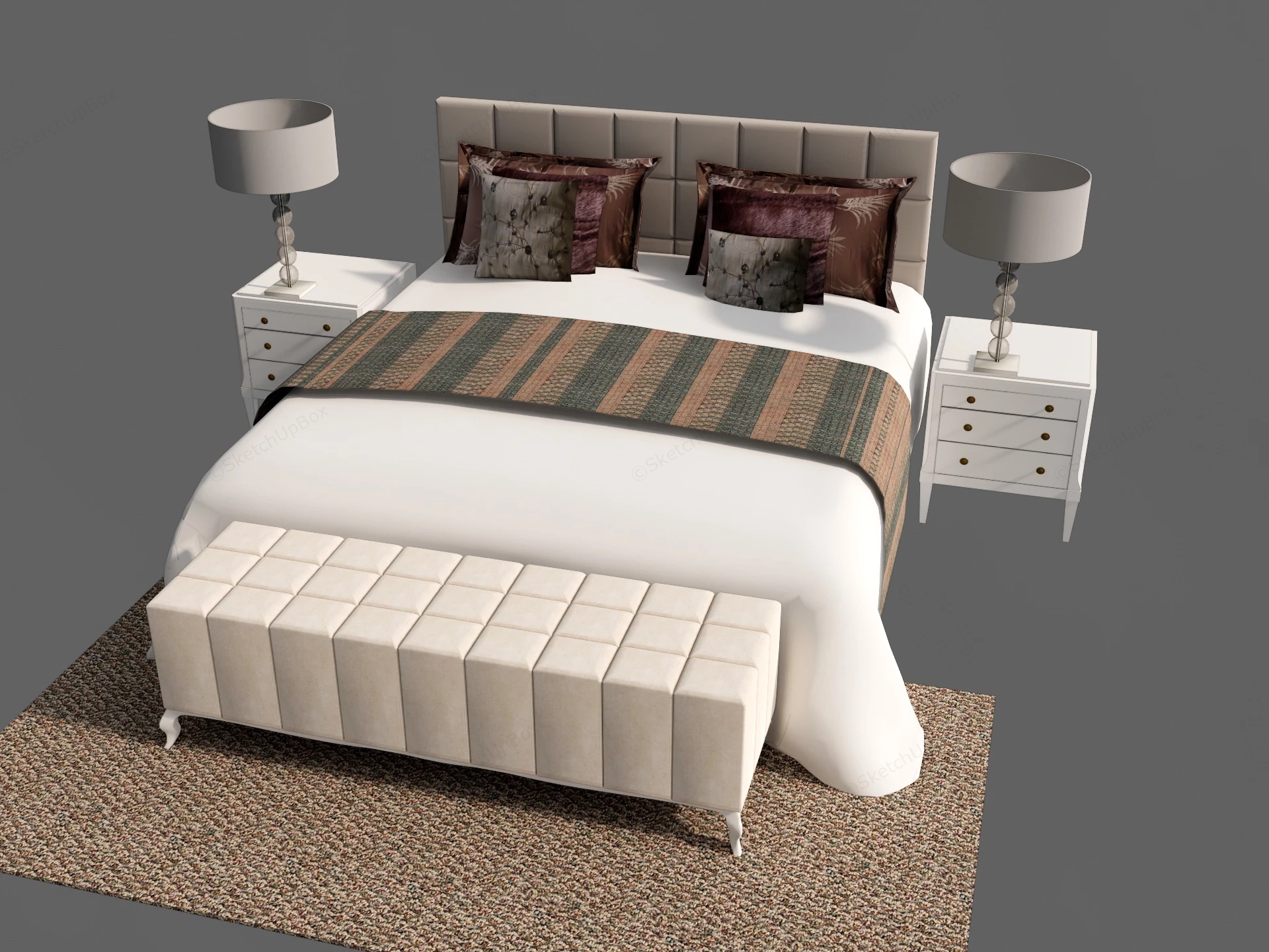 4 Piece Bedroom Furniture Set sketchup model preview - SketchupBox