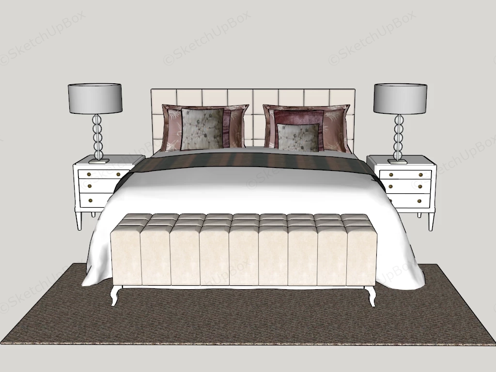 4 Piece Bedroom Furniture Set sketchup model preview - SketchupBox