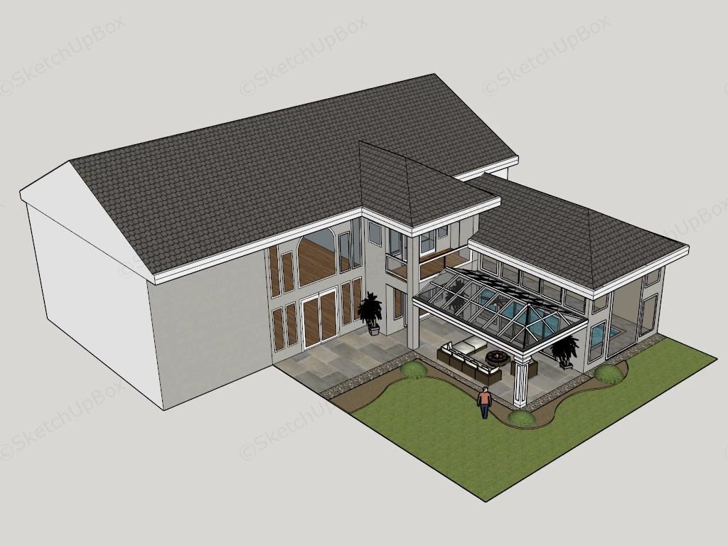 House With Swimming Pool And Patio sketchup model preview - SketchupBox