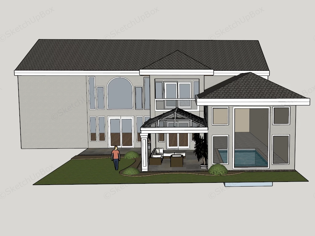 House With Swimming Pool And Patio sketchup model preview - SketchupBox