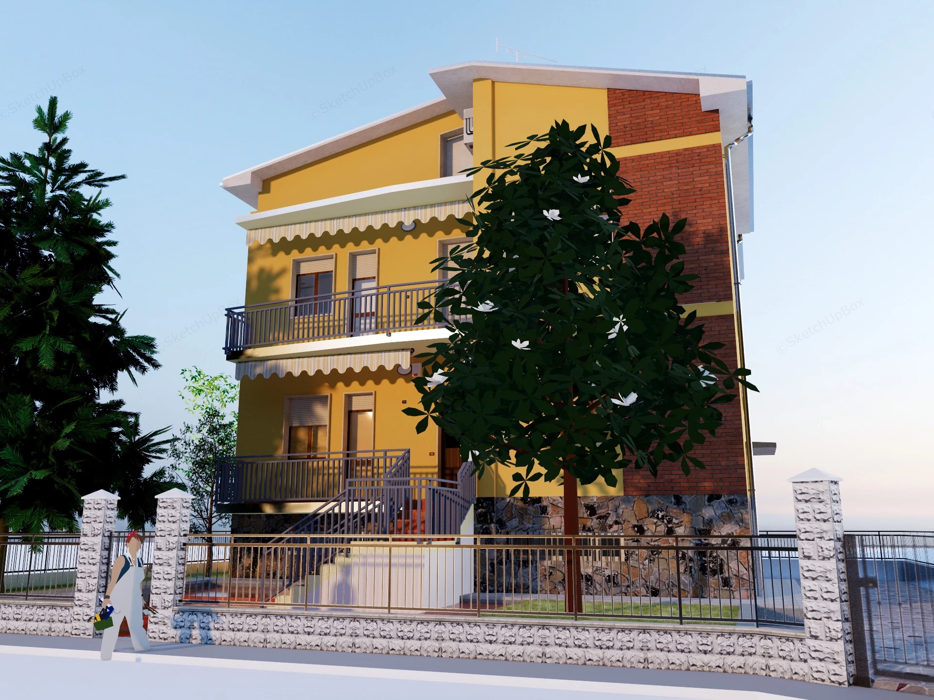 Beautiful 3 Story House sketchup model preview - SketchupBox