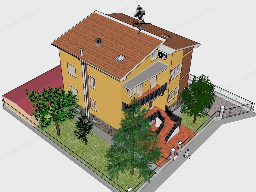 Beautiful 3 Story House sketchup model preview - SketchupBox