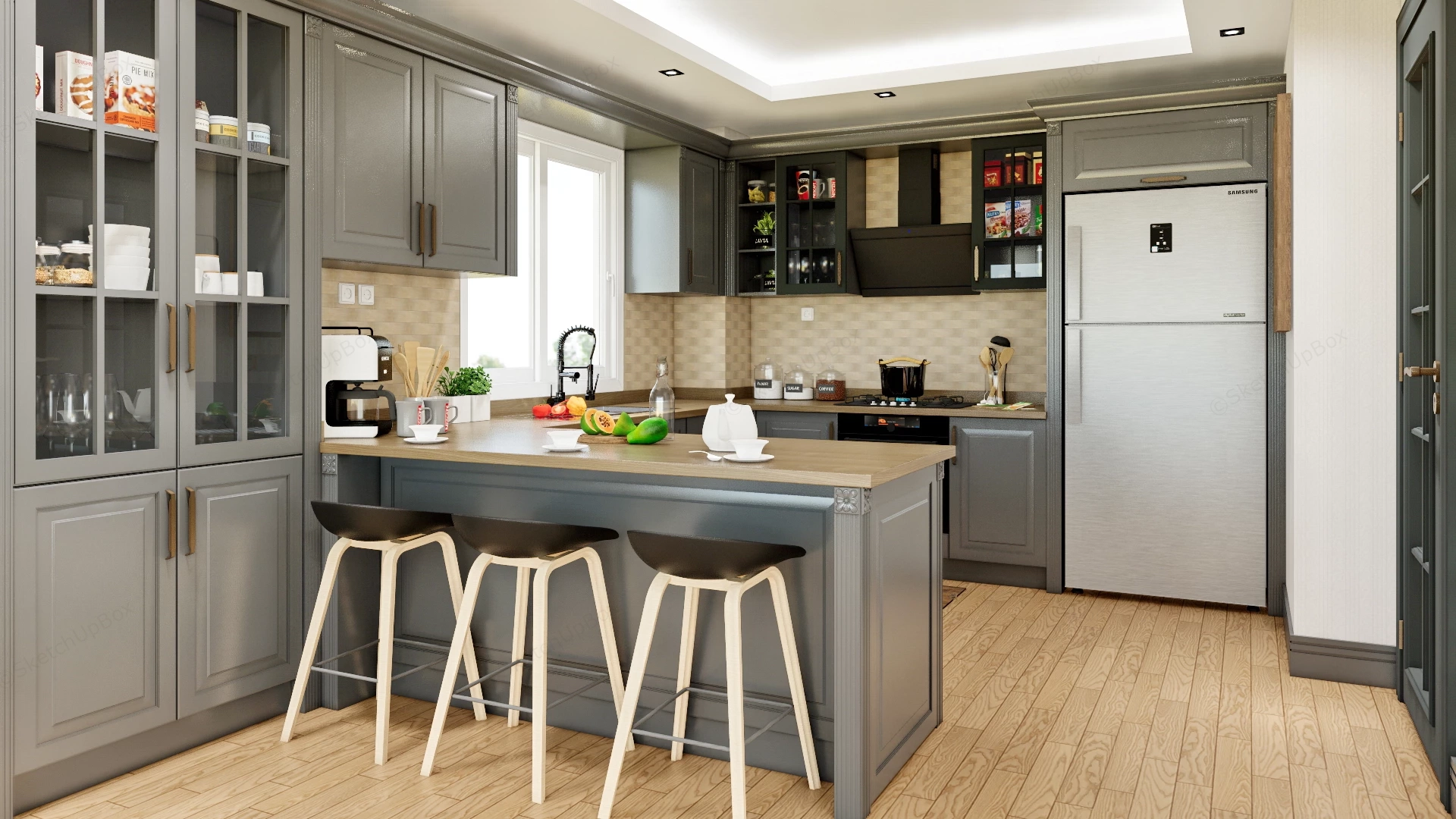 Peninsula Kitchen Design sketchup model preview - SketchupBox