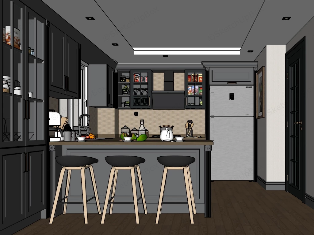 Peninsula Kitchen Design sketchup model preview - SketchupBox