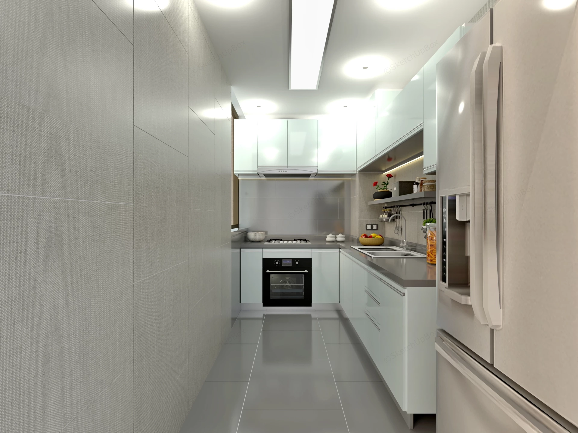 Small Narrow Galley Kitchen sketchup model preview - SketchupBox