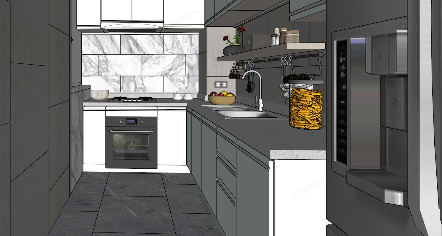 Small Narrow Galley Kitchen sketchup model preview - SketchupBox