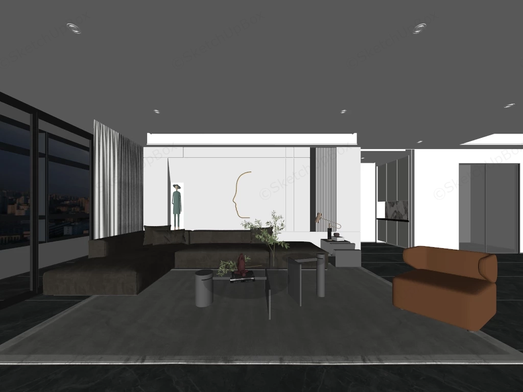 Modern Living Room Home Decor sketchup model preview - SketchupBox