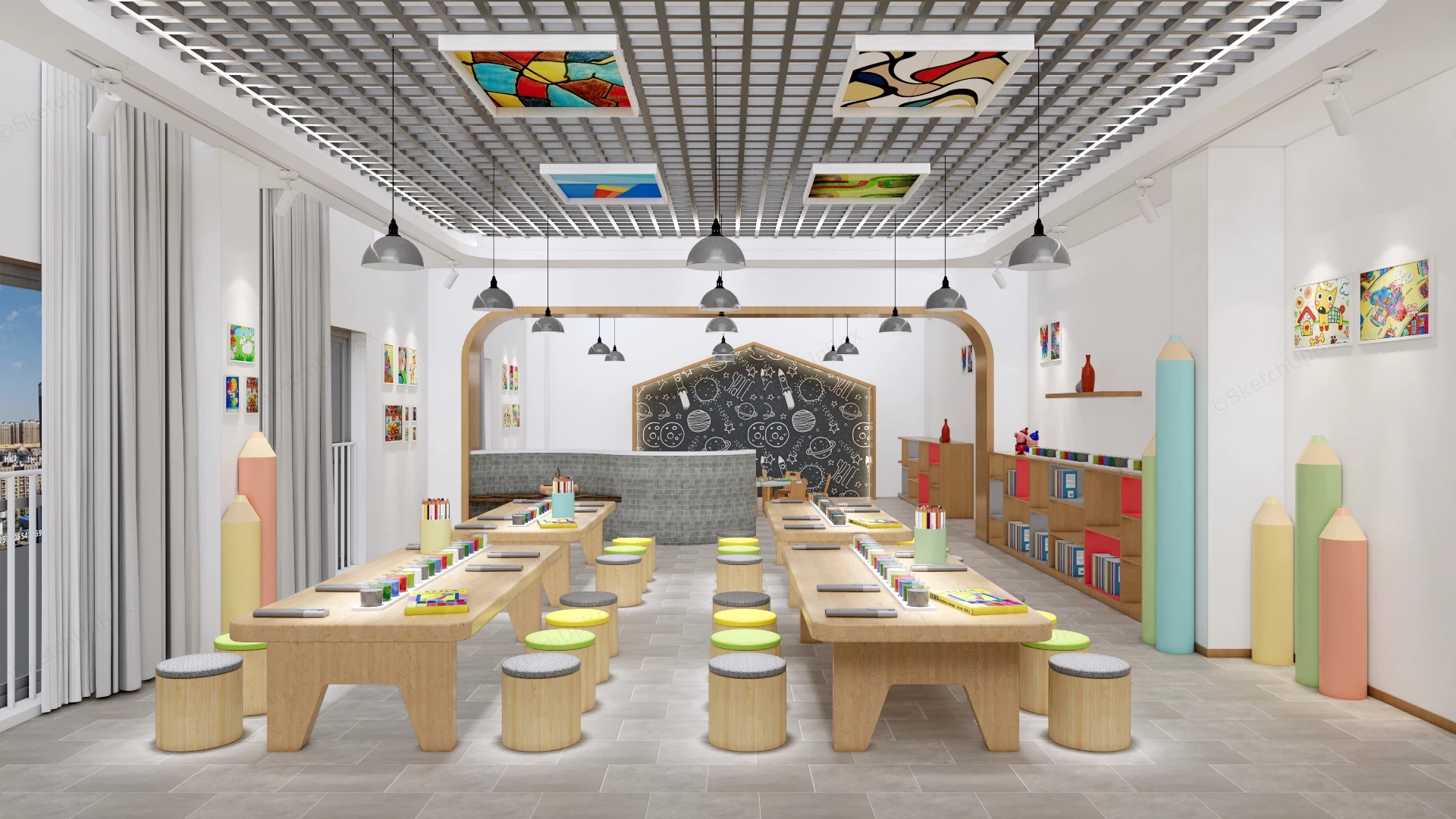 Preschool Art Room Design sketchup model preview - SketchupBox