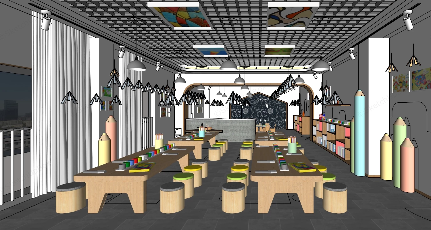 Preschool Art Room Design sketchup model preview - SketchupBox