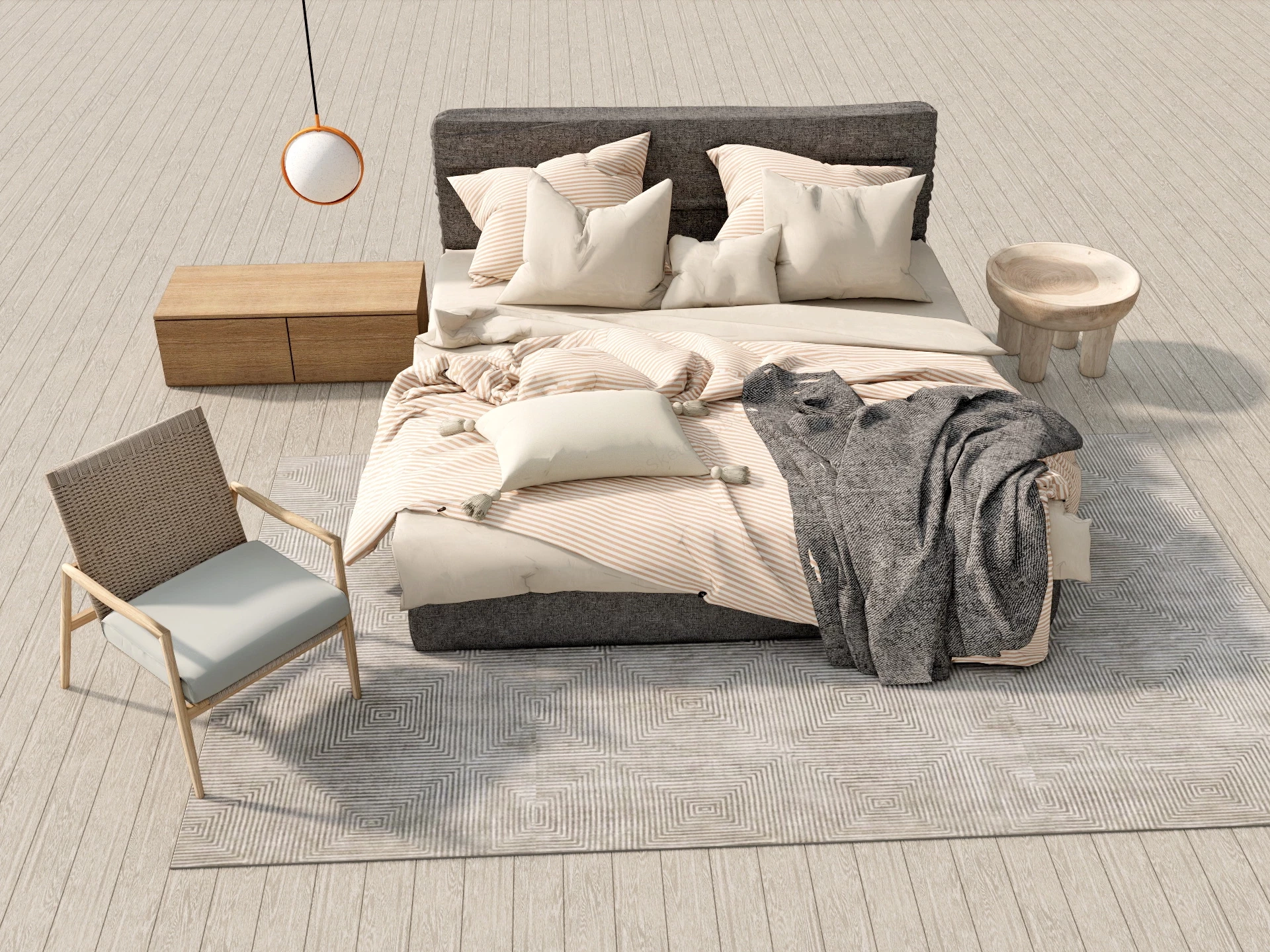 Modern Japanese Bedroom Furniture Set sketchup model preview - SketchupBox