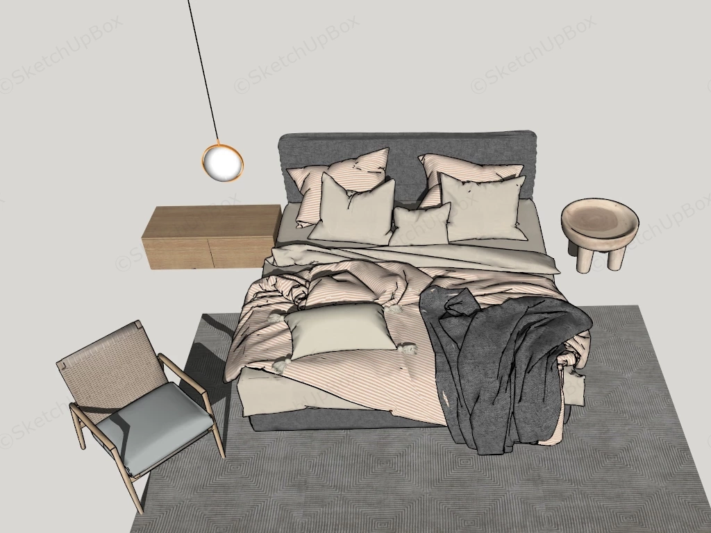 Modern Japanese Bedroom Furniture Set sketchup model preview - SketchupBox