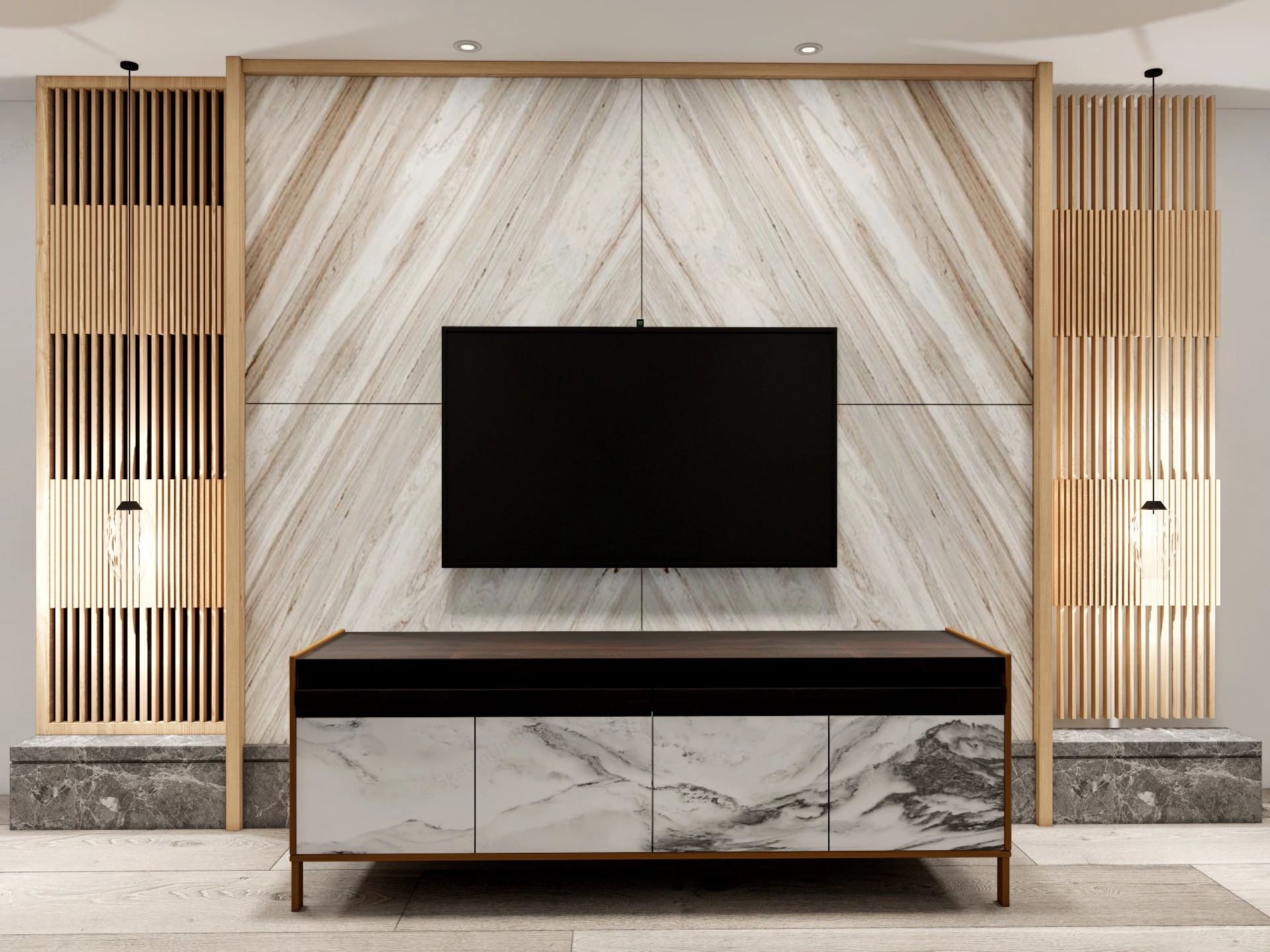 Asian Style TV Wall sketchup model preview - SketchupBox