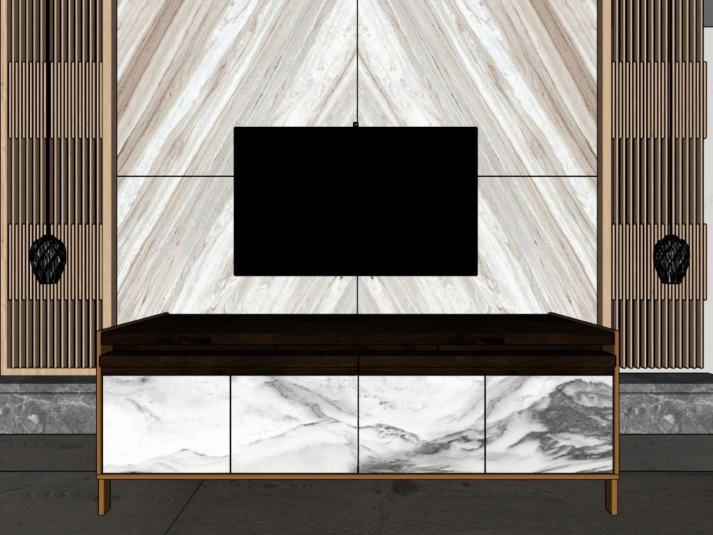 Asian Style TV Wall sketchup model preview - SketchupBox
