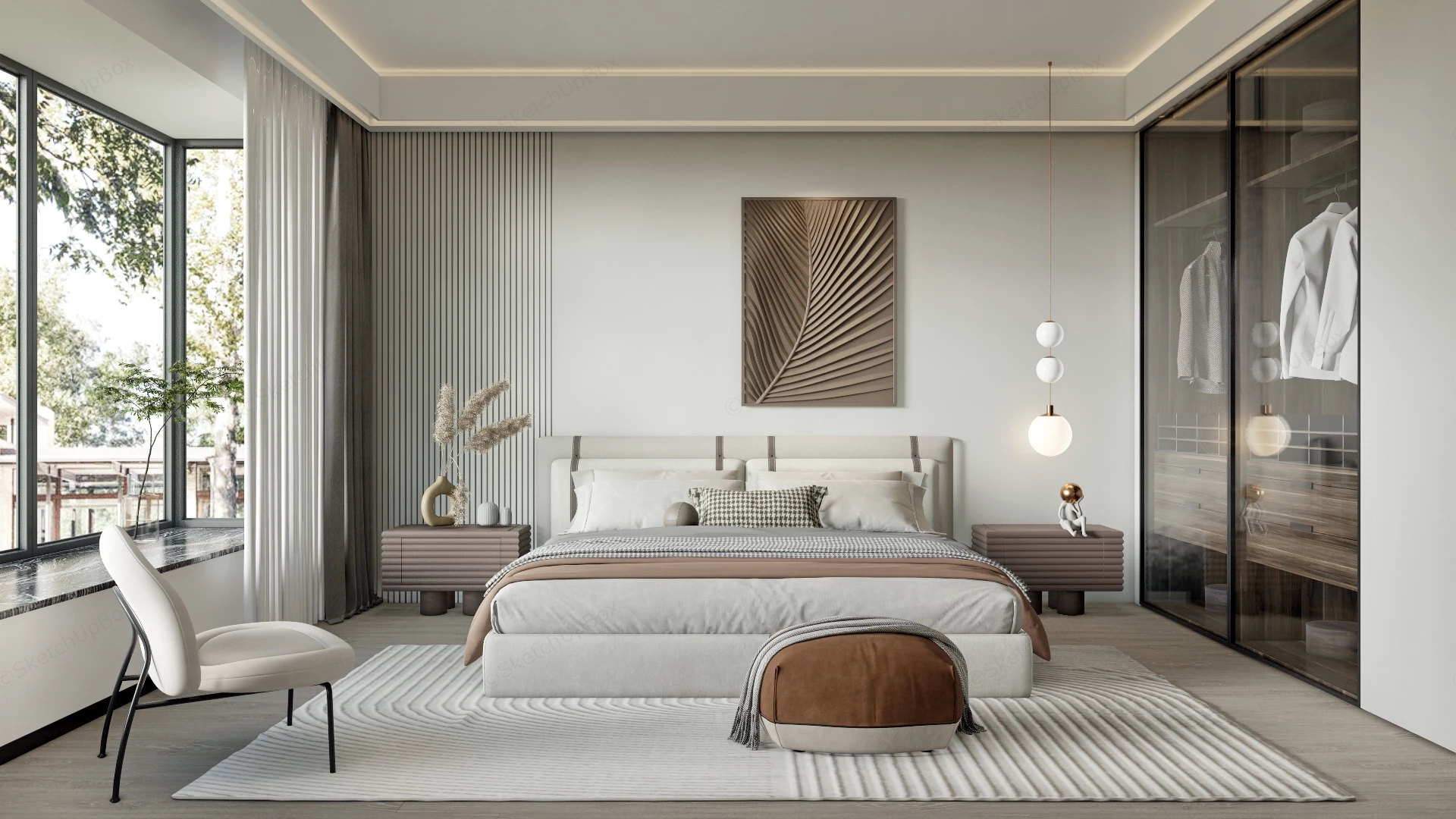Neutral Bedroom Decor Idea sketchup model preview - SketchupBox