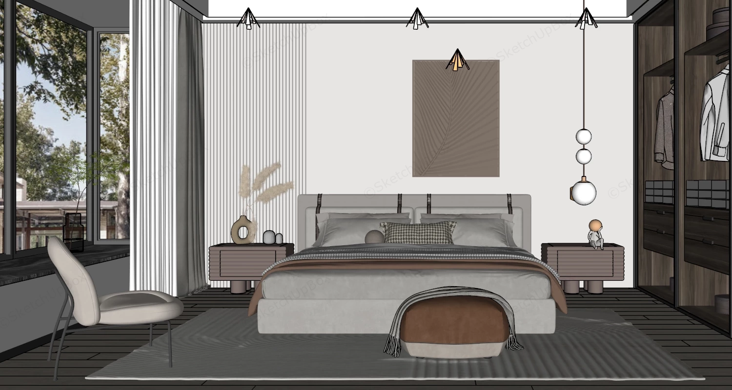 Neutral Bedroom Decor Idea sketchup model preview - SketchupBox