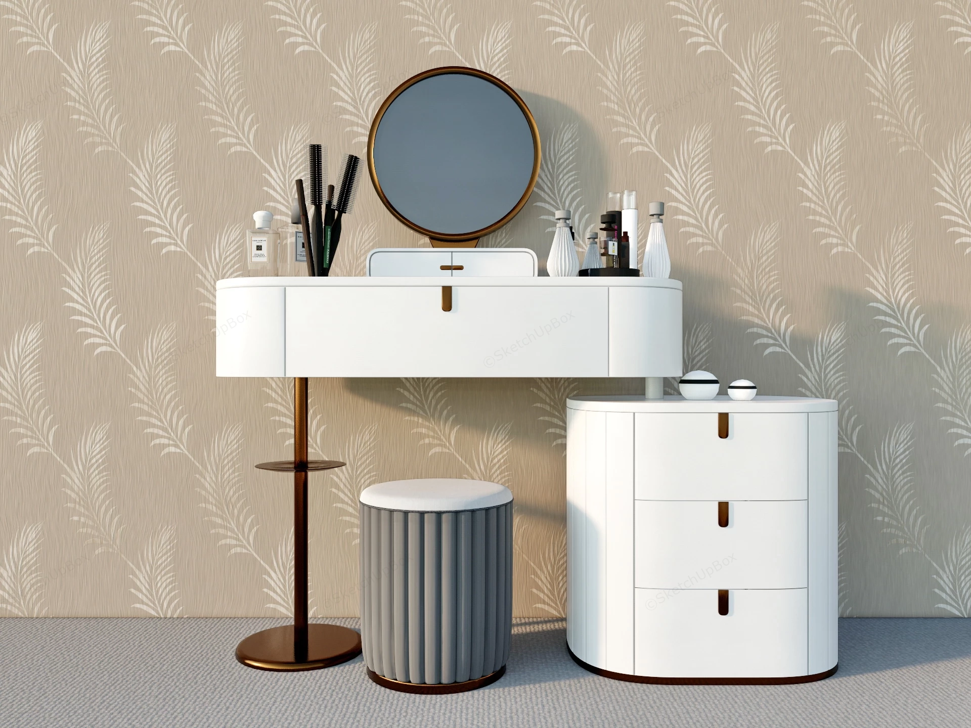 White Makeup Vanity Table With Mirror sketchup model preview - SketchupBox