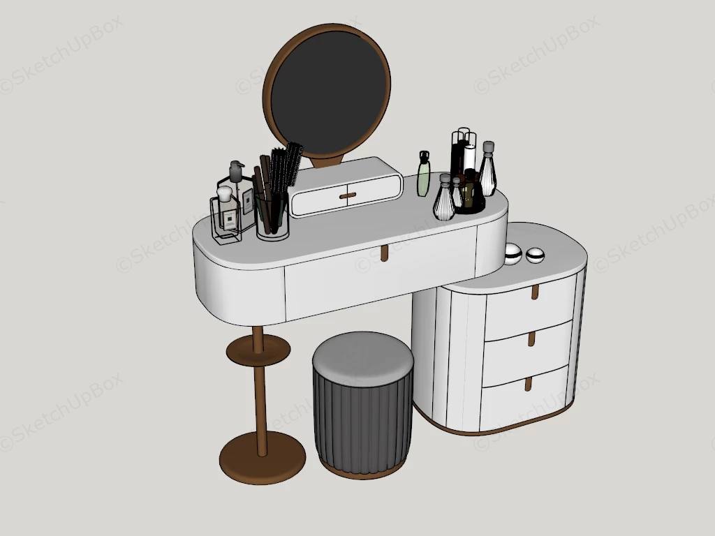 White Makeup Vanity Table With Mirror sketchup model preview - SketchupBox