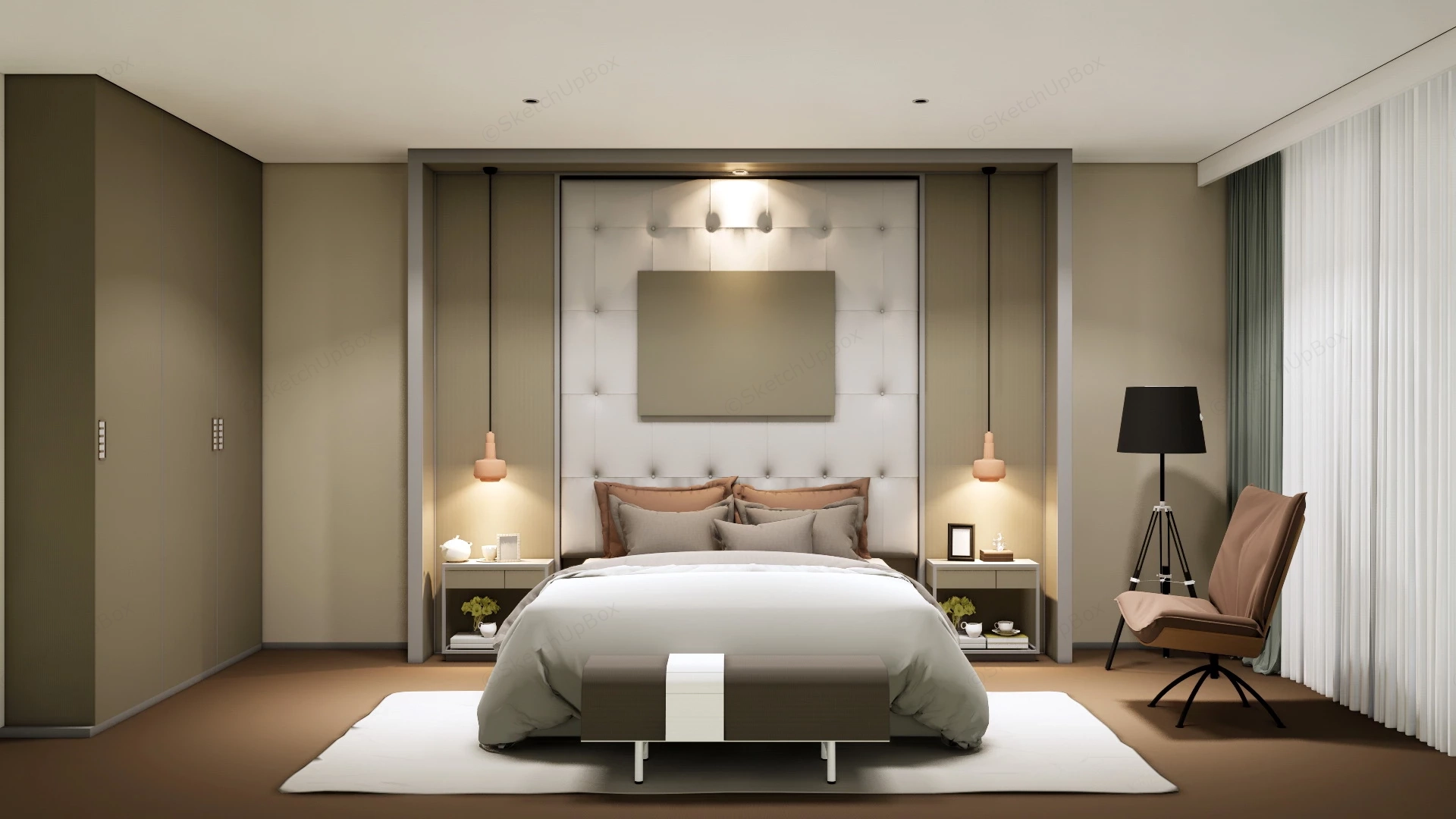 Light Brown Bedroom Design sketchup model preview - SketchupBox
