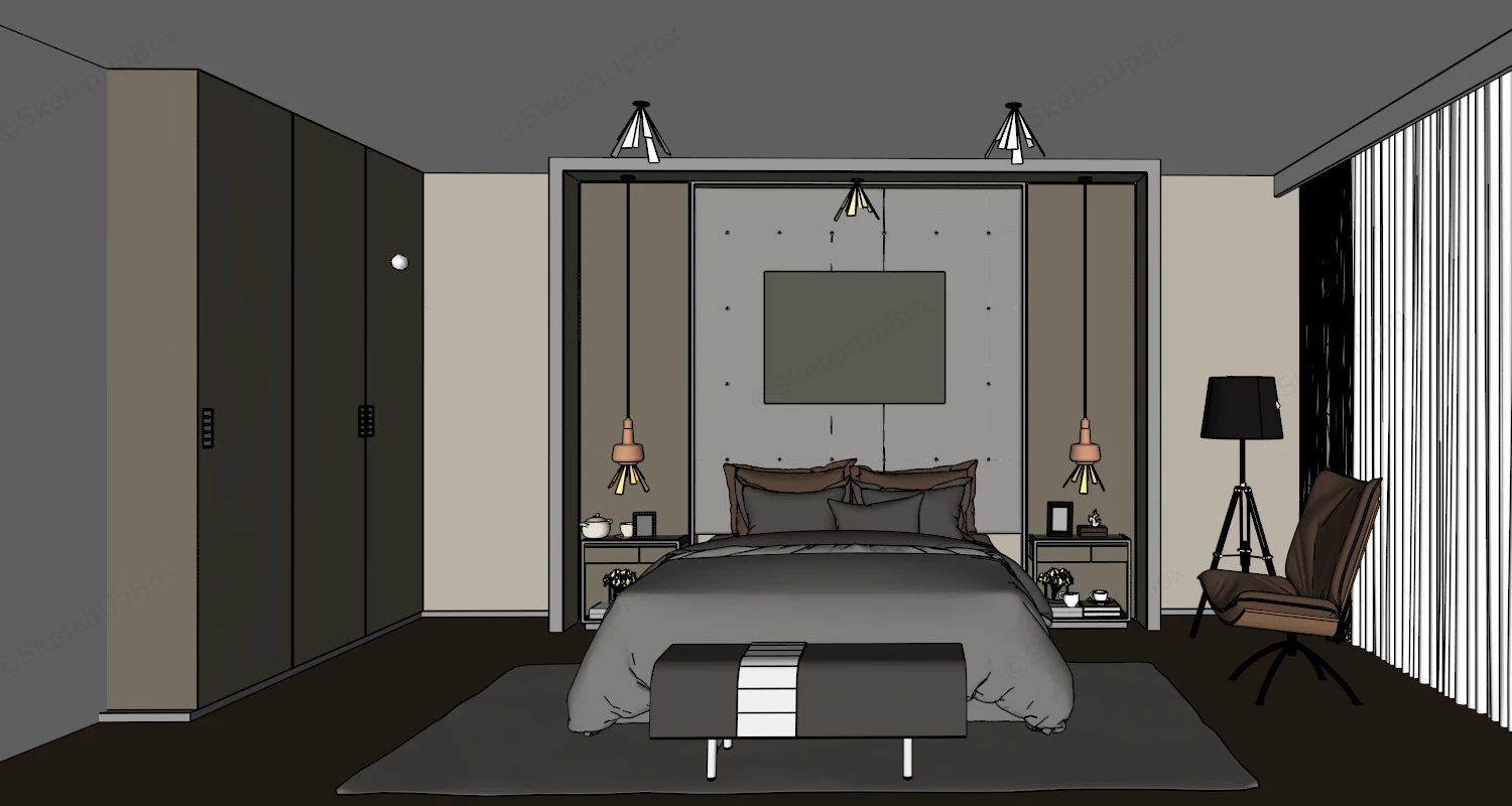 Light Brown Bedroom Design sketchup model preview - SketchupBox