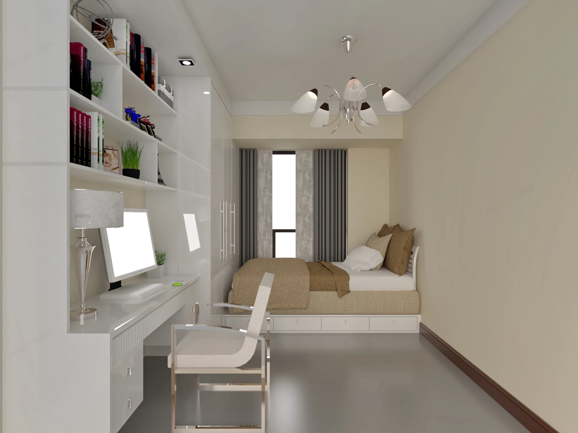 Tiny Bedroom With Desk sketchup model preview - SketchupBox