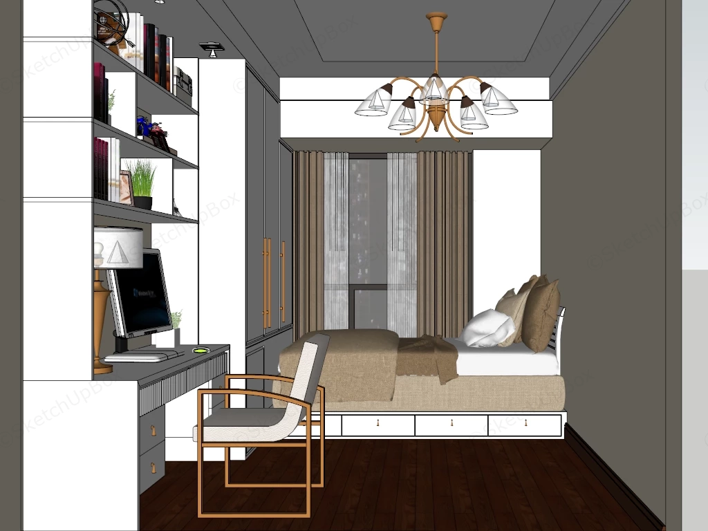 Tiny Bedroom With Desk sketchup model preview - SketchupBox