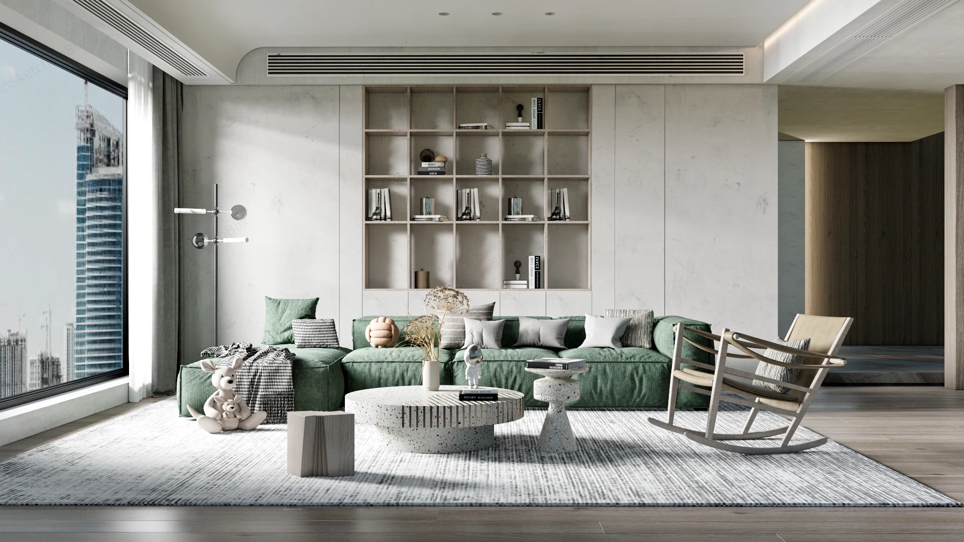 Green And Grey Living Room Idea sketchup model preview - SketchupBox